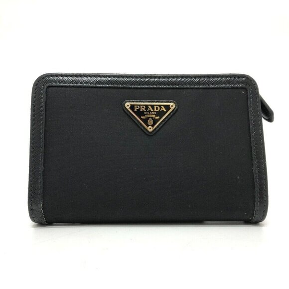 PRADA triangle plate Folded wallet Nylon / Leather Black/GoldHardware - Picture 1 of 14